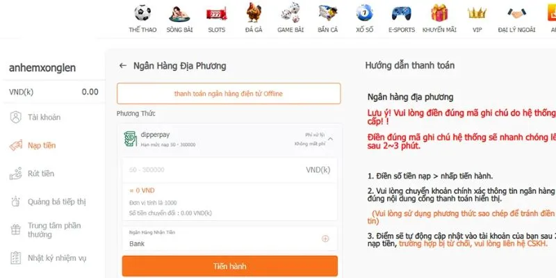 Tiến hành nạp tiền thông qua mã QR code dễ dàng 